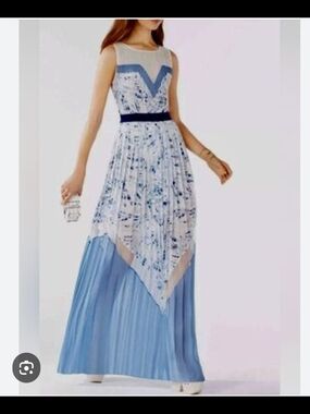 BCBGMaxAzria Light Blue and Navy Sleeveless Maxi Dress